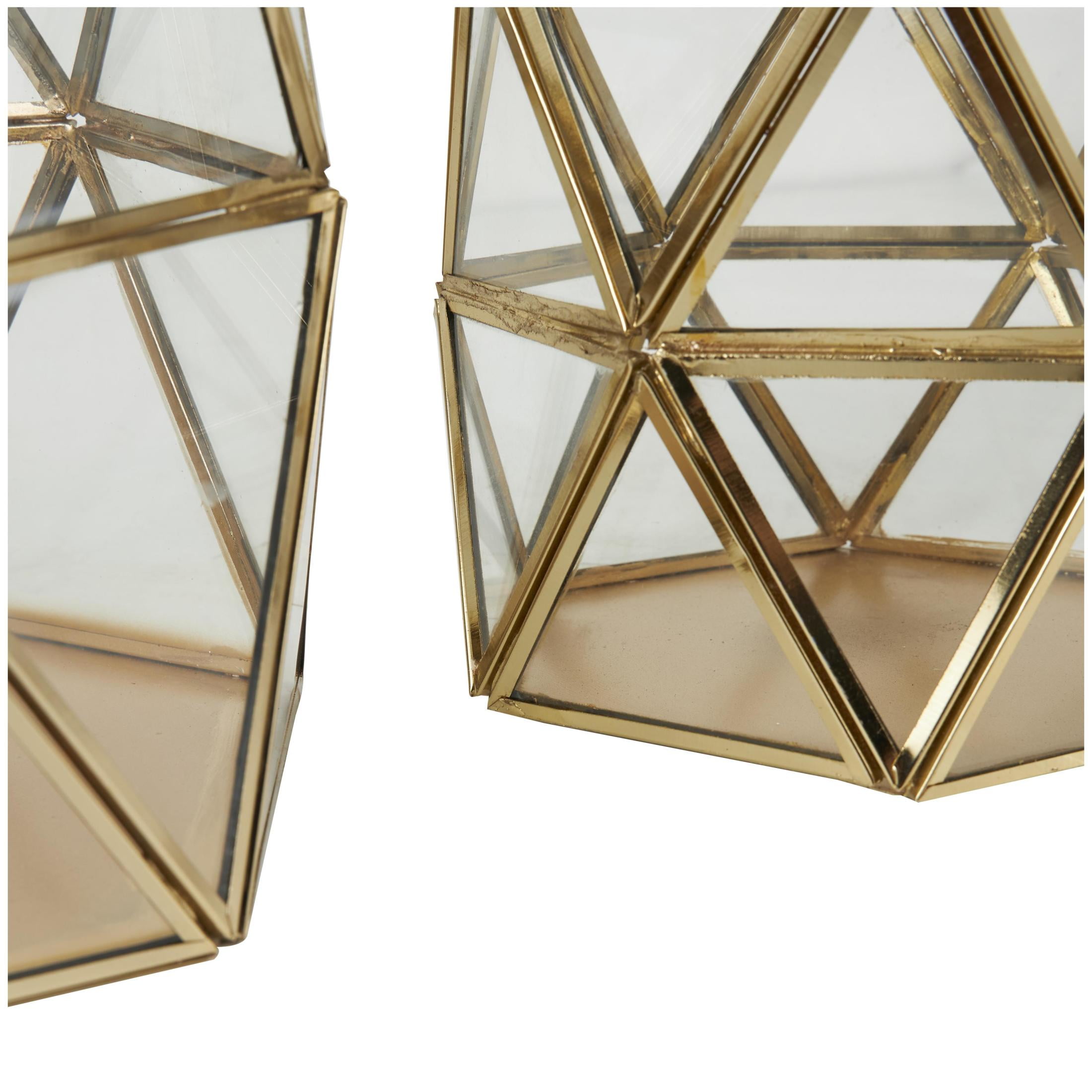 CosmoLiving by Cosmopolitan 3 Holder Gold Metal Geometric Diamond Patterned Hexagon Candle Lantern, Set of 3