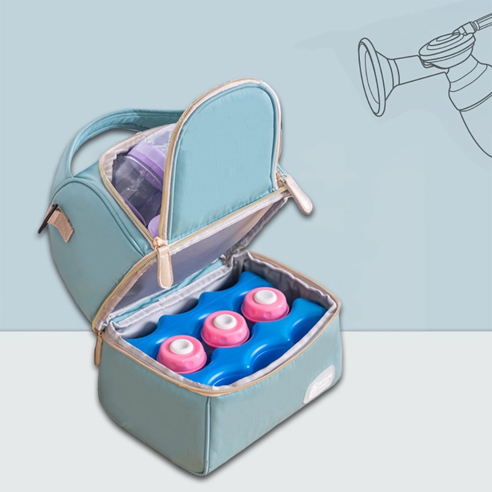 Breast Pump Bag Cooler Compartment for Breast Pump Double Layer for Mother Breast Milk Pump Blue