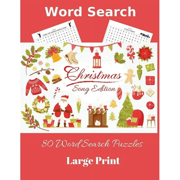 Word Search Christmas Song Edition: 80 Word Search Puzzles, Large Print, (Paperback)