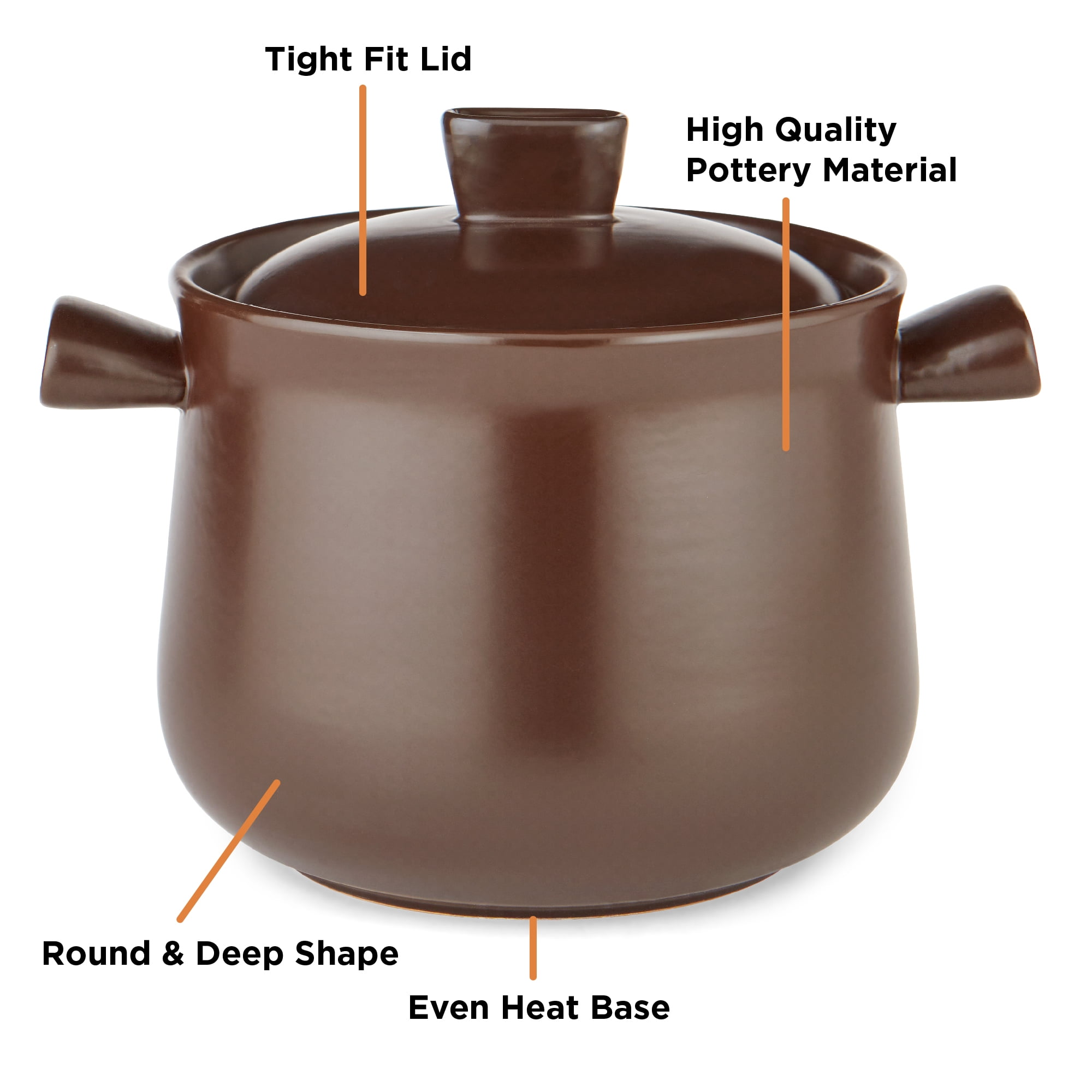 Supor 4.8QT Deep Round Stew Pot with Lid, Pottery Healthy Cooking Pot, Even Heat & Moisture Lock Design