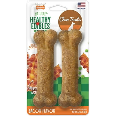 Nylabone Healthy Edibles Natural Dog Chews Long Lasting Bacon Flavor Treats for Dogs, Medium/Wolf (2 Count)