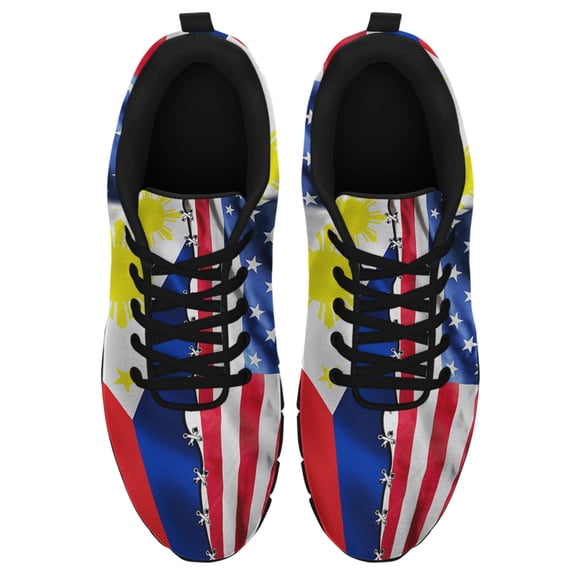 Filipino American Flag Running Shoes Sneakers Mesh Black Size 3.5