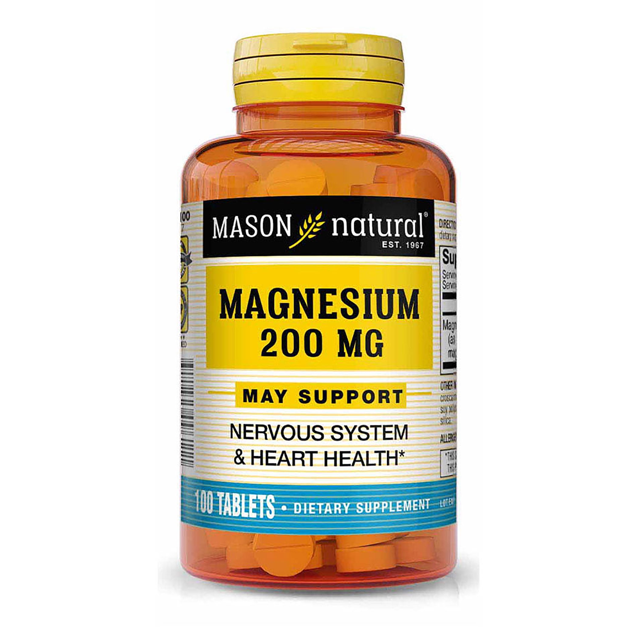 Mason Natural Magnesium 200 mg - Healthy Heart and Nervous System, Improved Muscle Function and Recovery, Essential Nutrient, 100 Tablets