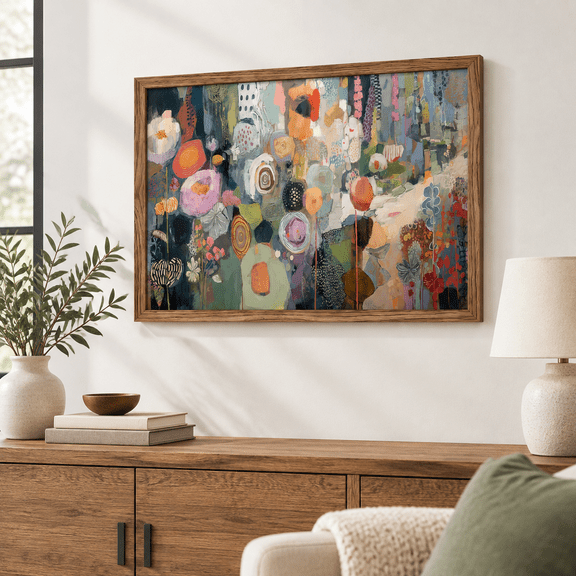 Framed Vintcolorful Flower Canvas Wall Art Abstract Flgraffitier Prints Modern Boho Botanical Artwork Elegant Decor For Living Ro