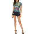 thumbnail image 2 of INSPIRE CHIC Women's Metallic Textured Short Sleeve Shiny Party Tops XS Green, 2 of 7