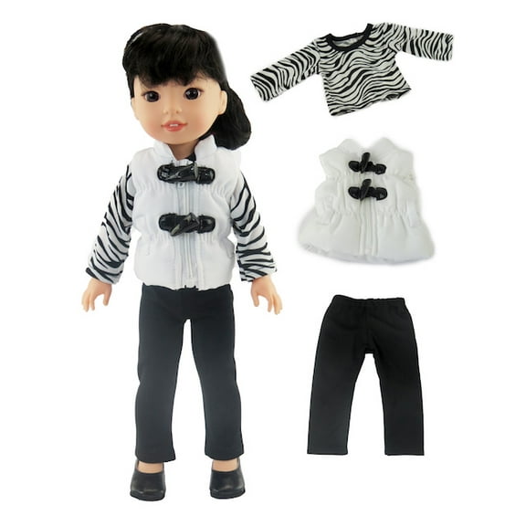 Zebra Puffer Vest Pant Set For 14 Inch Dolls