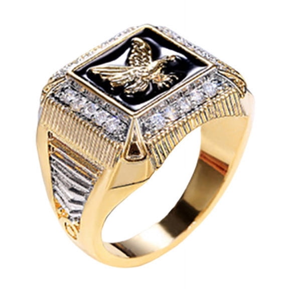 Mens Alloy Electroplated Eagle Ring With Diamond Accent Fashion Jewelry For Him Modern Stylish Gift Everyday Wear