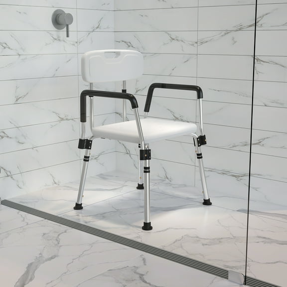 Emma   Oliver 300 Lb. Capacity, Quick Release Back & Arm White Shower Chair