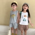 thumbnail image 4 of Ropa de verano para niños, conjunto deportivo para niños, chaleco y pantalones cortos con estampado de dinosaurio para niñas, traje informal sin mangas, 2 uds., 4 of 6