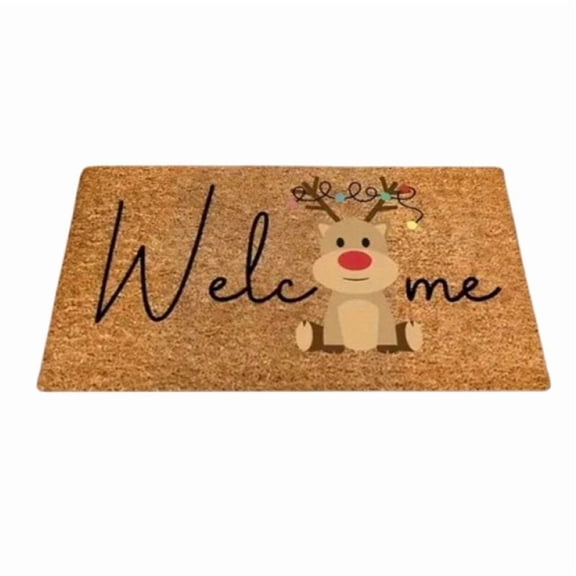 Christmas Reindeer Doormat 50x80cm Festive Santa Hat Holiday Welcome Mat