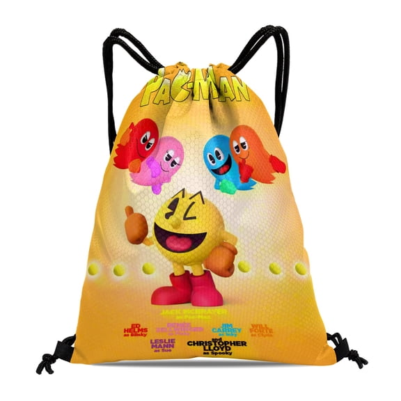 Pacman-theme Drawstring Backpack Sports Gym Bag Water Resistant String Bag Cinch Bag,12‘’X16‘’(30X40cm)