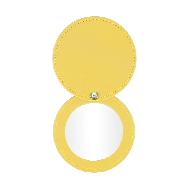 Ofertas Únicas 1 Pc Espejo de Maquillaje Circular Rotatorio para Viajes Vacaciones Salón de Belleza PU Acero Inoxidable Amarillo