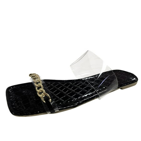 

Slippers for Women Ladies Fashion Solid Color Chain Decorative Pvc Flat Bottom Beach Sandals And Slippers Womens Slippers Pvc Black 39