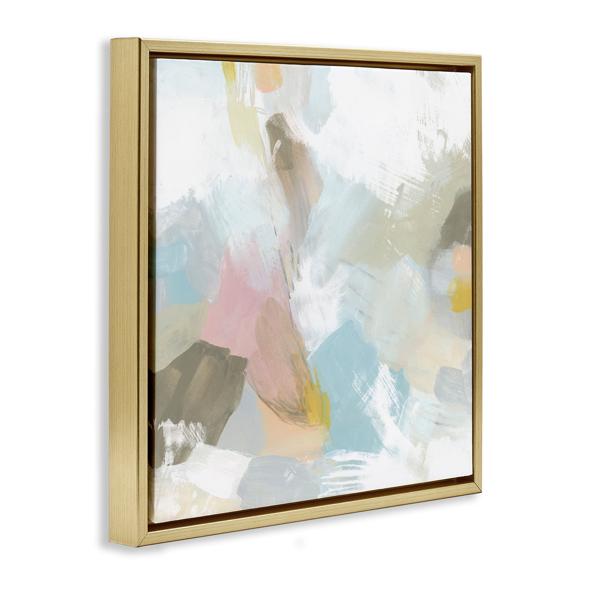 Stupell Industries Pastel Streaks on White Abstract Painting Gold Floater Framed Canvas Art Print Wall Art, 18 x 18