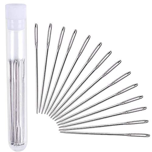 Cettkowns 60-Pack 5.2cm Large-Eye Stitching Needles Hand Sewing Needles with Clear Bottle for Leather Projects