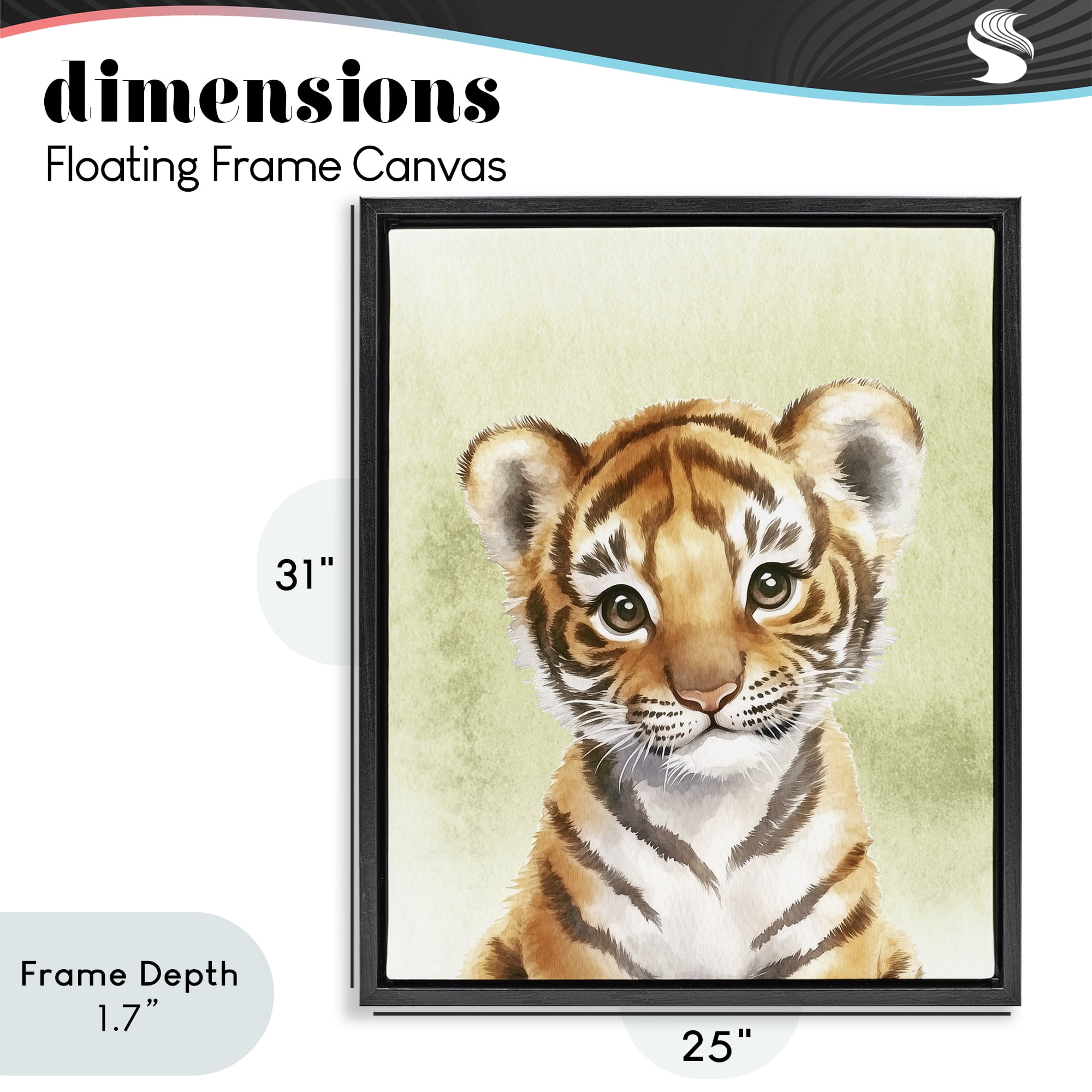 Stupell Industries Jungle Friends Baby Tiger Black Framed Floater Canvas Wall Art, design by Christine Simpson Art