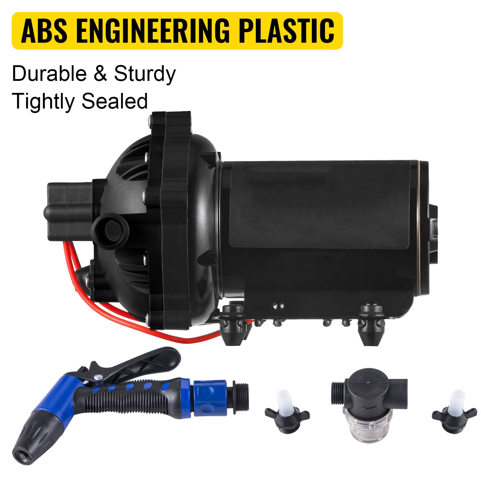 VEVOR 12V DC RV Water Diaphragm Pump, 5.3–5.5 GPM, 70 PSI Automatic, with 25 ft Coiled Hose, for RV, Marine, Boats & Caravan