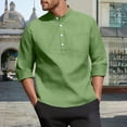 thumbnail image 2 of WTOBBY Men's 3/4 Sleeve Shirt Stand Collar Casual Loose Fit Pocket Breathable Solid Color Summer Resort Wear Button Front Lightweight Travel Top,Light Green XL, 2 of 4