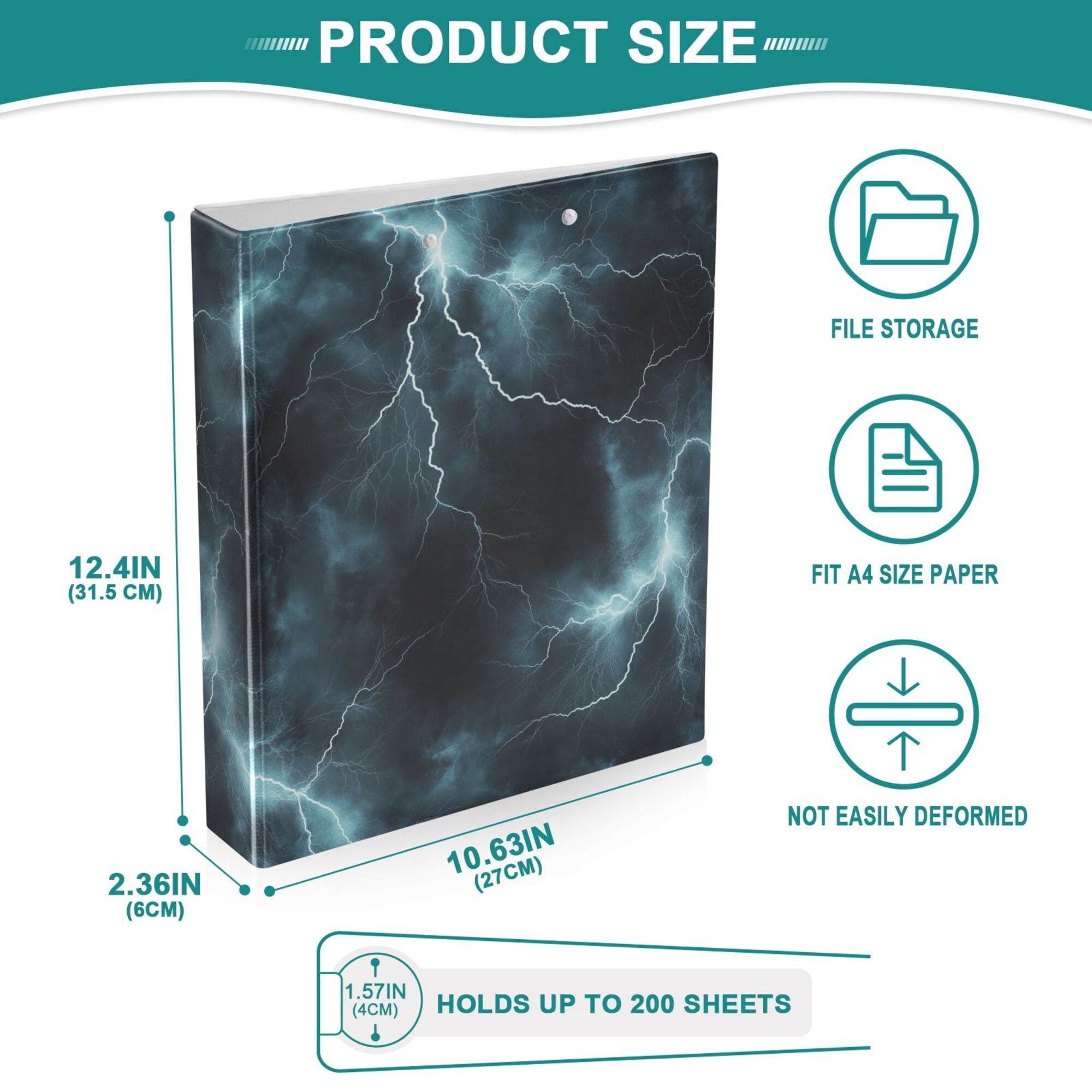 FORMRS 3 Ring Binder 1.5 inch with Pockets Set of 2 Clip Board 200 Sheets Capacity, Lightning Pattern