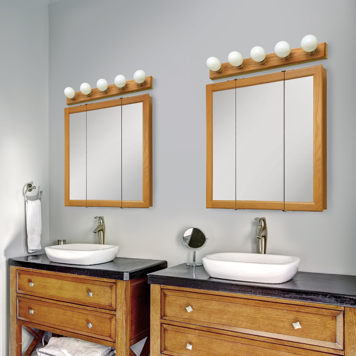 Design House WM550021 5-Light Vanity Strip Light Contemporary Dimmable for Bathroom, Bedroom, Makeup Vanity, Honey Oak