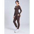 thumbnail image 3 of Women's 2-Piece Workout Set, Raglan Long Sleeve Top and High-Waisted Leggings with Pockets, Coffee Brown, S, 3 of 7