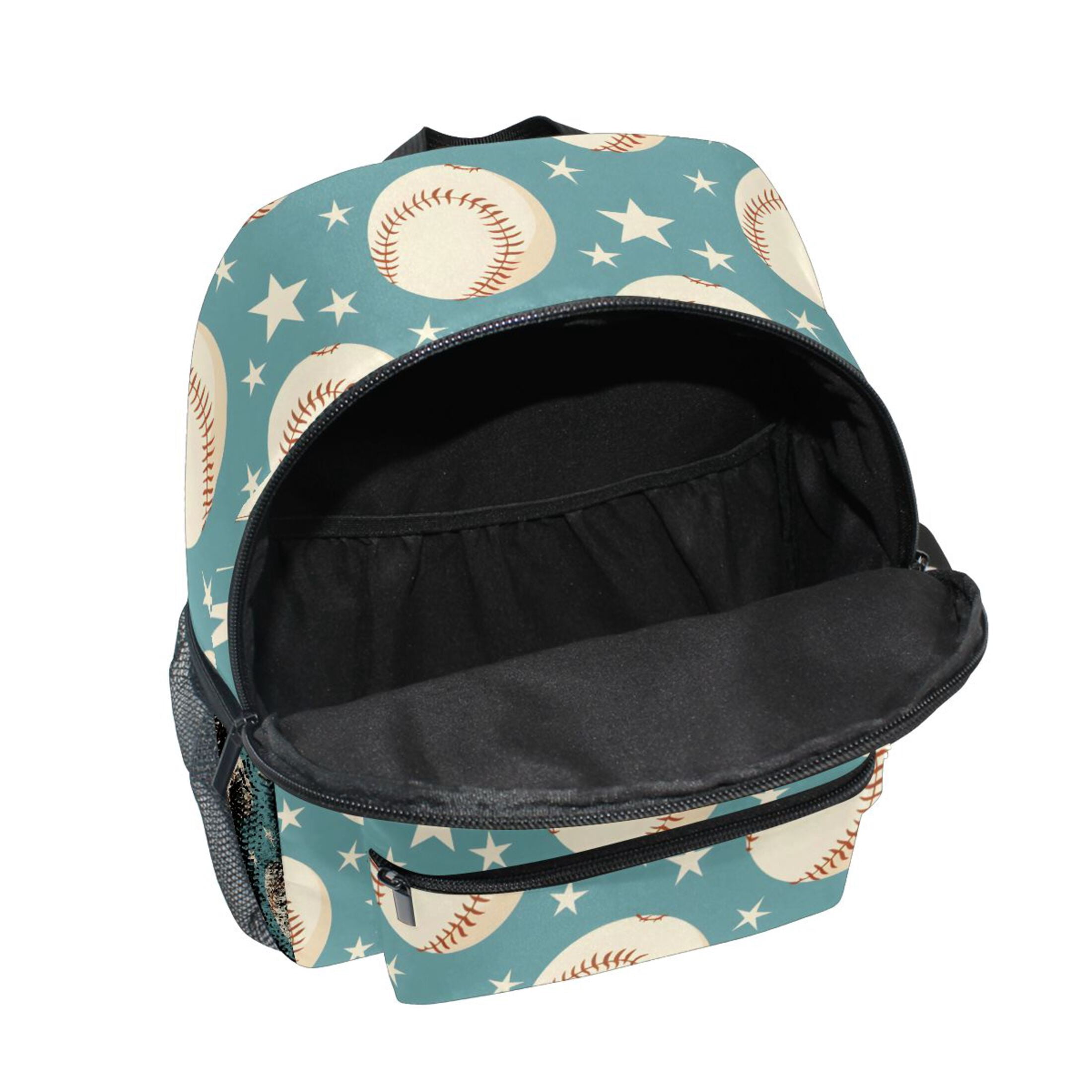 Turquoise Stars Baseball Pattern Mini Backpack Cute Small Backpack with Chest Strap and Whistle Ages 3-8
