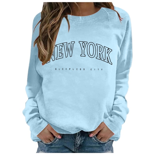 New Women's Printed Round Neck Pullover Street Long Sleeve Pullover Hoodie
