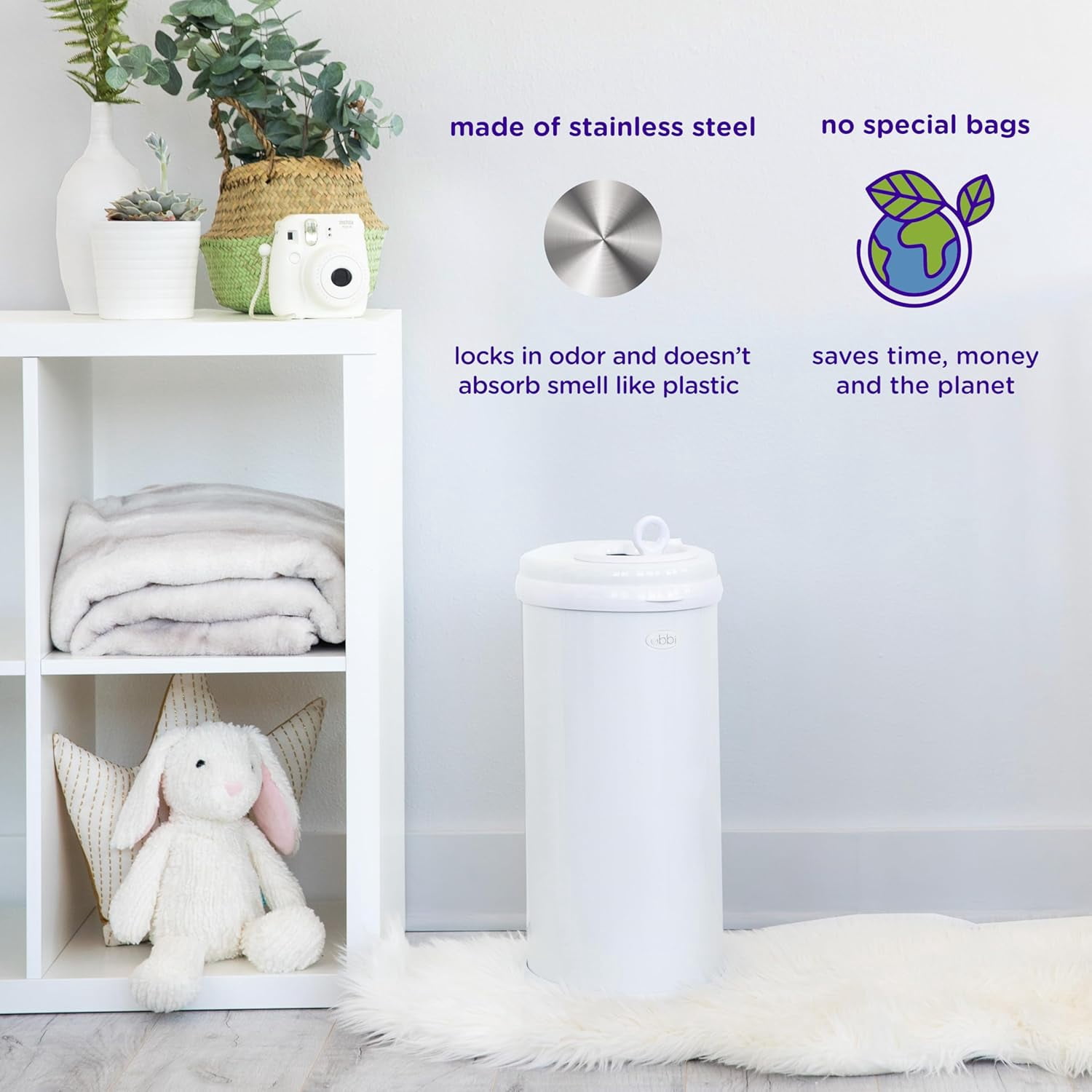 Steel Diaper Pail, Odor Locking, No Special Bag Required, Award-Winning, Registry Must-Have, White