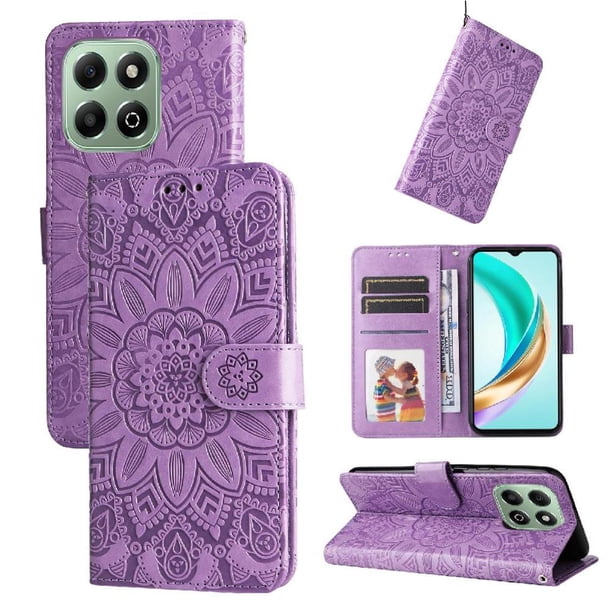 Funda tipo cartera GANGXUN para Honor X6C 4G , diseño girasol, cuero PU, soporte, cierre magnético, tarjetero