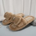 thumbnail image 4 of Xfvqtps Fluffy Slippers for Women Bow Decor Winter Warm Open Toe Slip on Furry Cozy Indoor and Outdoor Plush Shoes Khaki, 4 of 9