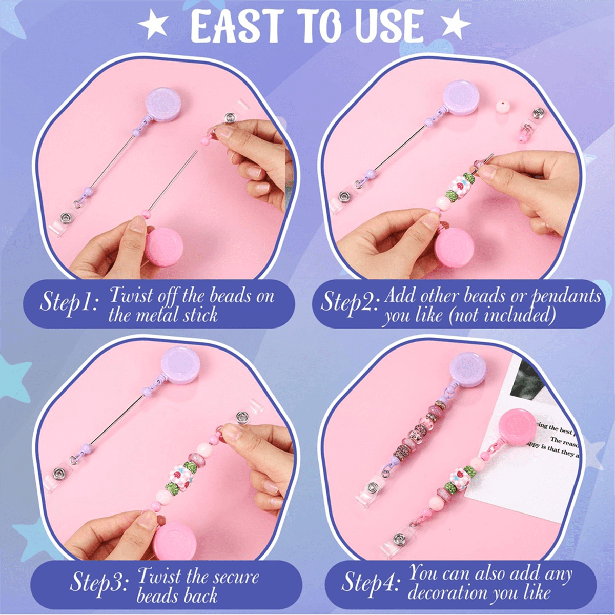 50pcs Beaded Badge Reel Retractable Clip Holder for Beads Bulk Blank Bars ID Name Beaded Items Jewelry DIY plastic As Shown,1set x Retractable Badge Reels