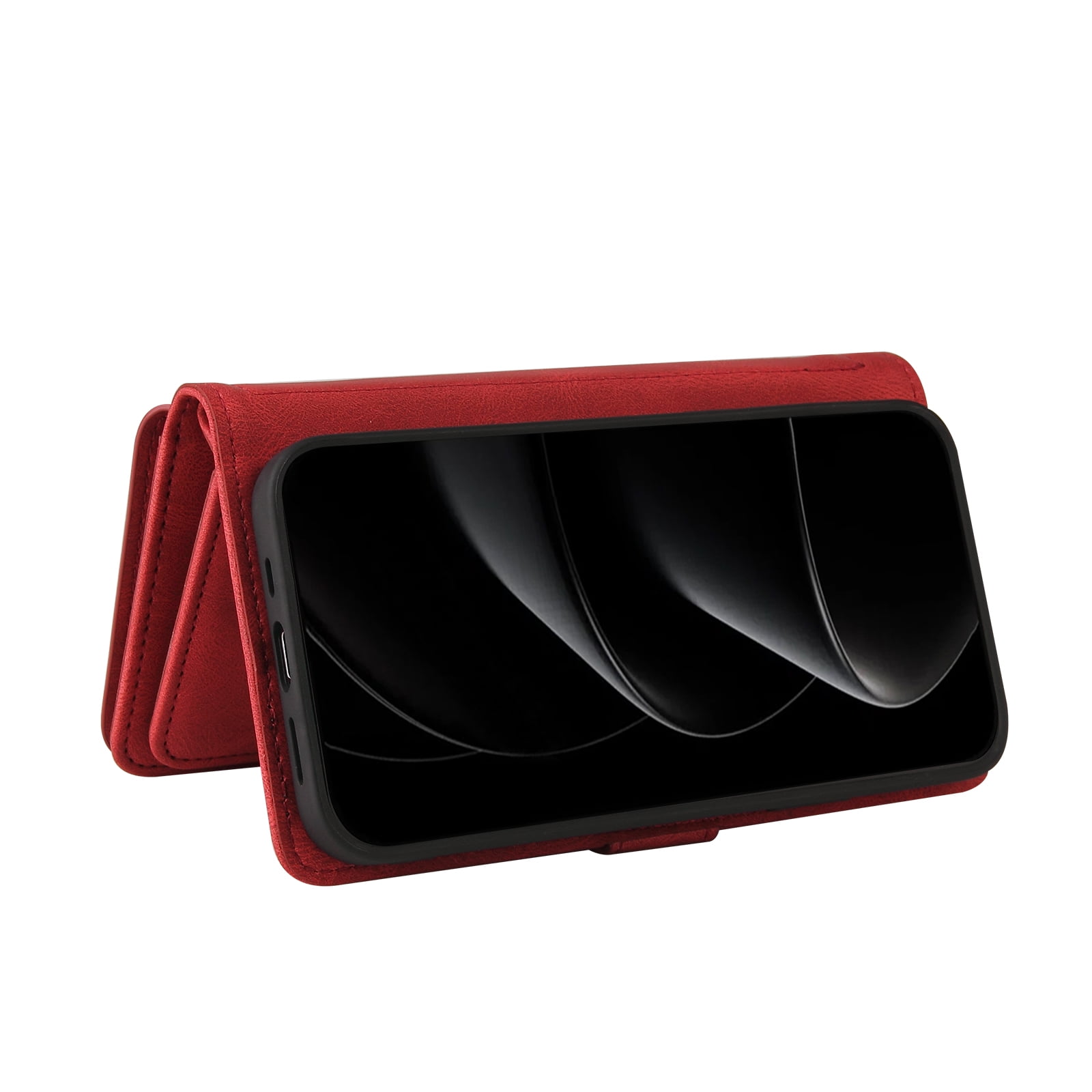 Phone Case for iPhone 17 Pro Max, Wallet Case Luxury Folio Flip Leather Cover [Zipper Pocket] [Wrist Strap] [Kickstand] for iPhone 17 Pro Max, Red