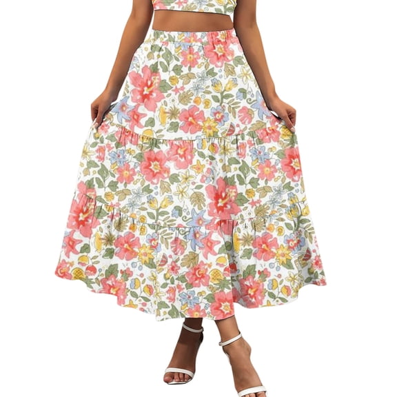 adviicd Skirts for Women Mini Skirts for Women Line Boho Tiered Dress Beach Printing Elastic A Skirt Waist Long Maternity Skirts for Women