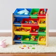 thumbnail image 2 of Organizador de almacenamiento de juguetes para niños con 12 contenedores de plástico - Madera natural con contenedores brillantes esquí esquí Gafas de esquí, 2 of 5