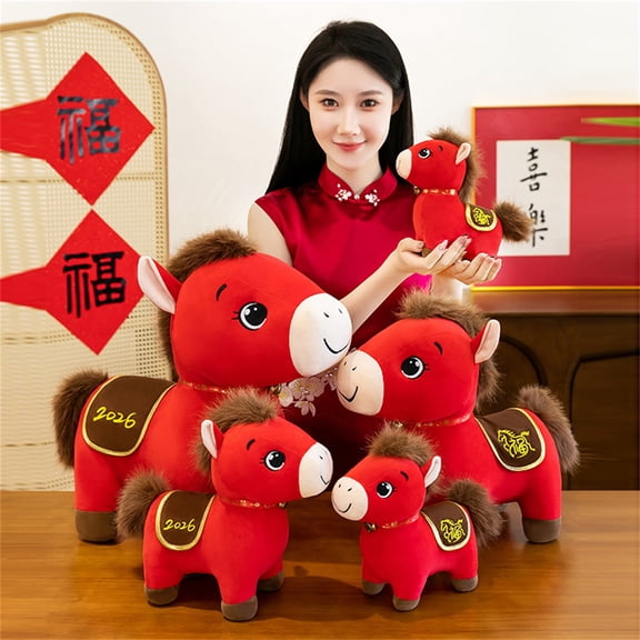 1PC 2026 Year of The Horse Stuffed Animals Chinese New Year Plush Horse Mascot Doll Toys Zodiac Decor for Spring Festival Lunar New Years Gifts Blessing Souvenir (20cm,Fu Character Horse)