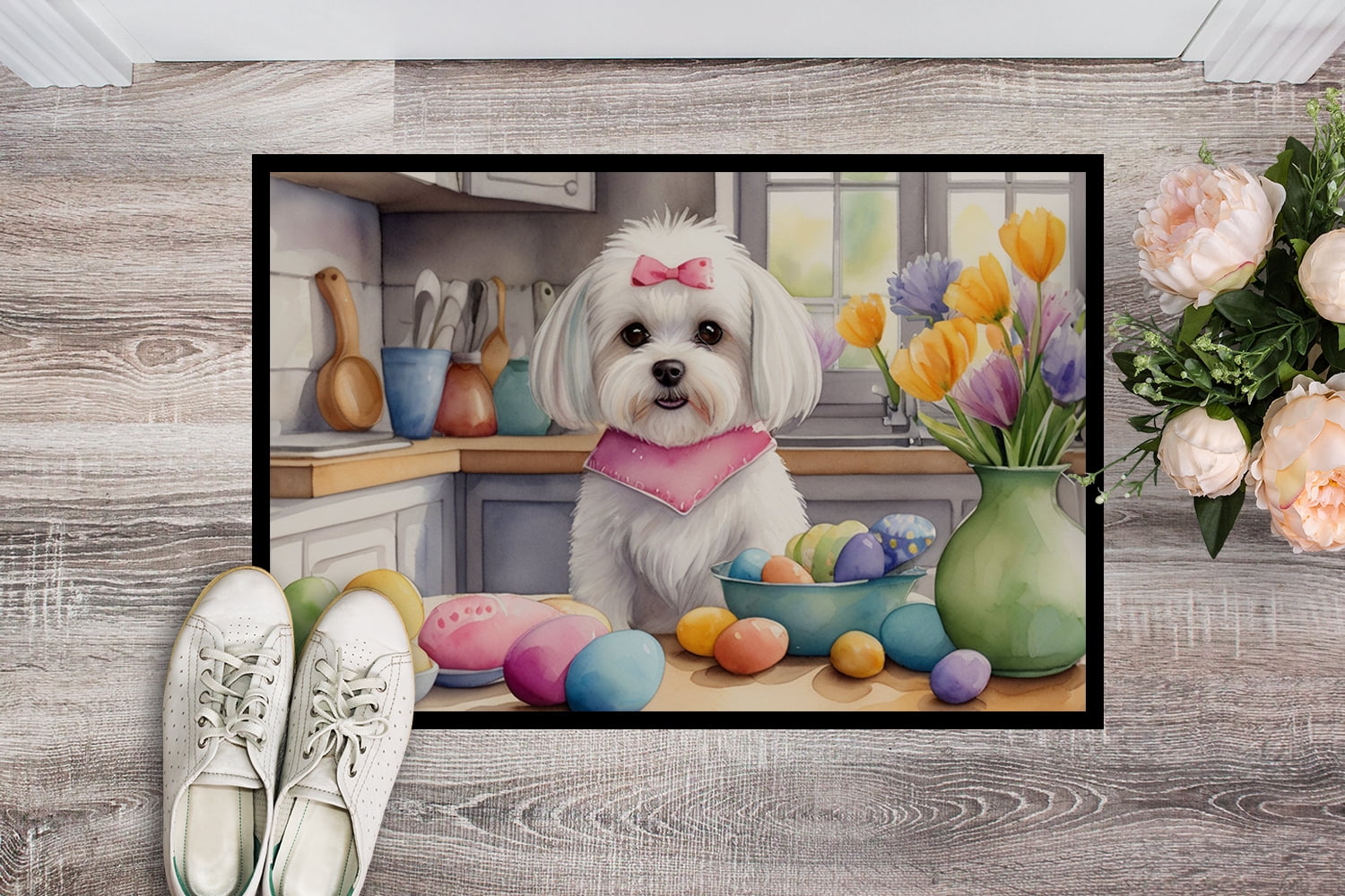 Decorating Easter Yorkshire Terrier Doormat