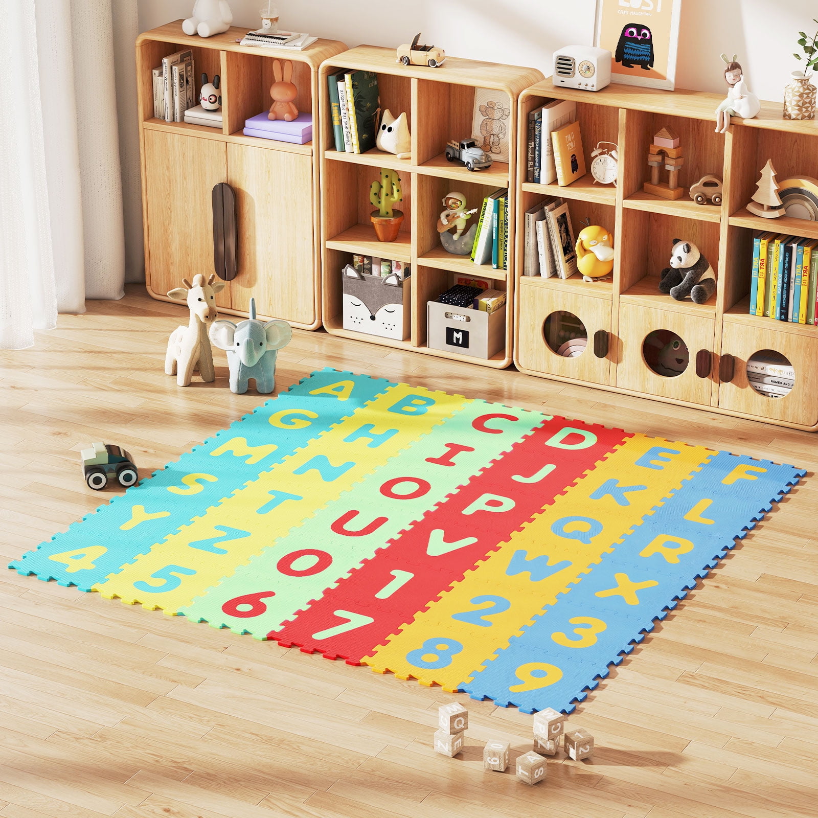 Gymax 36-Piece Kids Puzzle Play Mat w/ Alphabet & Numbers 36 Sq FT Total Coverage
