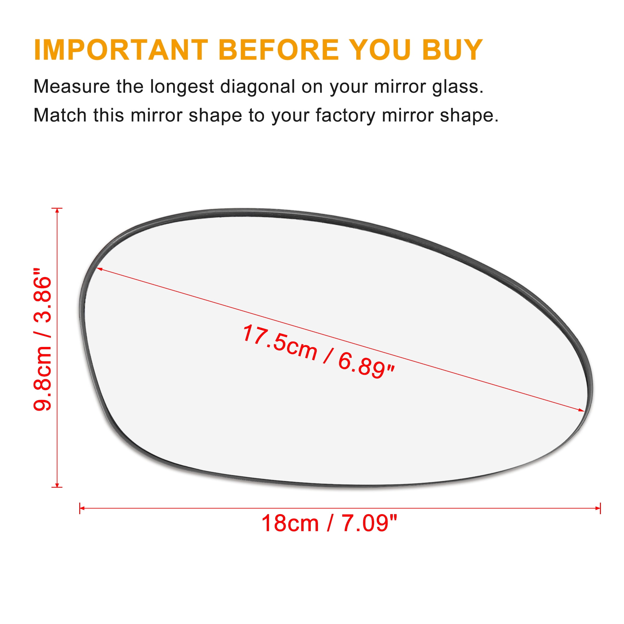 Unique Bargains Car Rearview Mirror Glass with Backing Plate Heated Right