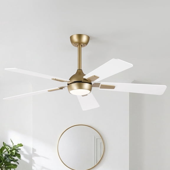 Vaczon 52" Modern 5 Reversible Blades Smart Gold Ceiling Fan with LED Light and Remote, APP Control