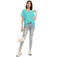 thumbnail image 7 of Women's V Neck T Shirts Short Rolled Sleeve Loose Fit Tops Side Split Summer Tees, 7 of 7