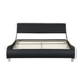 thumbnail image 3 of Faux Leather Low Profile Queen Size Upholstered Platform Bed Frame with Curved Headboard, Wave-Like Design, Strong Wood Slat Support, No Box Spring Needed, Easy Assembly, Black, 3 of 11