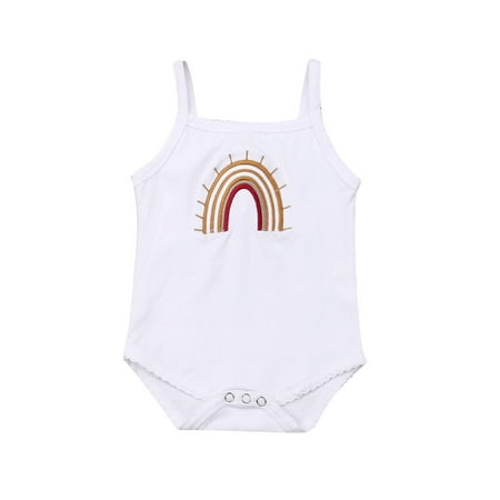 

Canrulo Newborn Infant Baby Girls Rainbow Sling Jumpsuit Romper Summer Outfits Clothes Tops White 18-24 Months