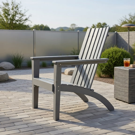 Yardi Yard Outdoor Durable Patio Acacia Wood Adirondack Lounge Armchair, Patio Furniture Chair, Front Porch Chairs for Balcony Pool Deck, Gray
