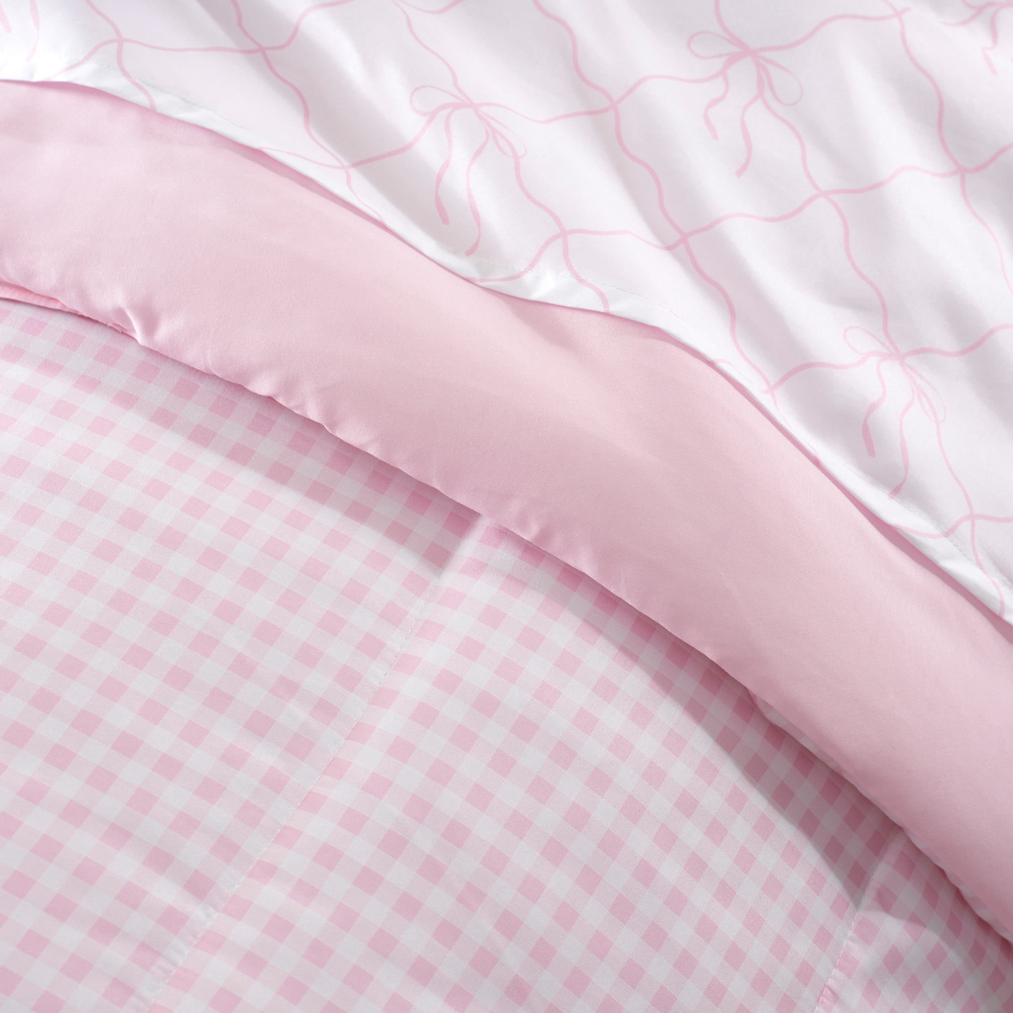 Dream Factory 5-Piece Checkered Bows Bed in a Bag, Pink, Twin
