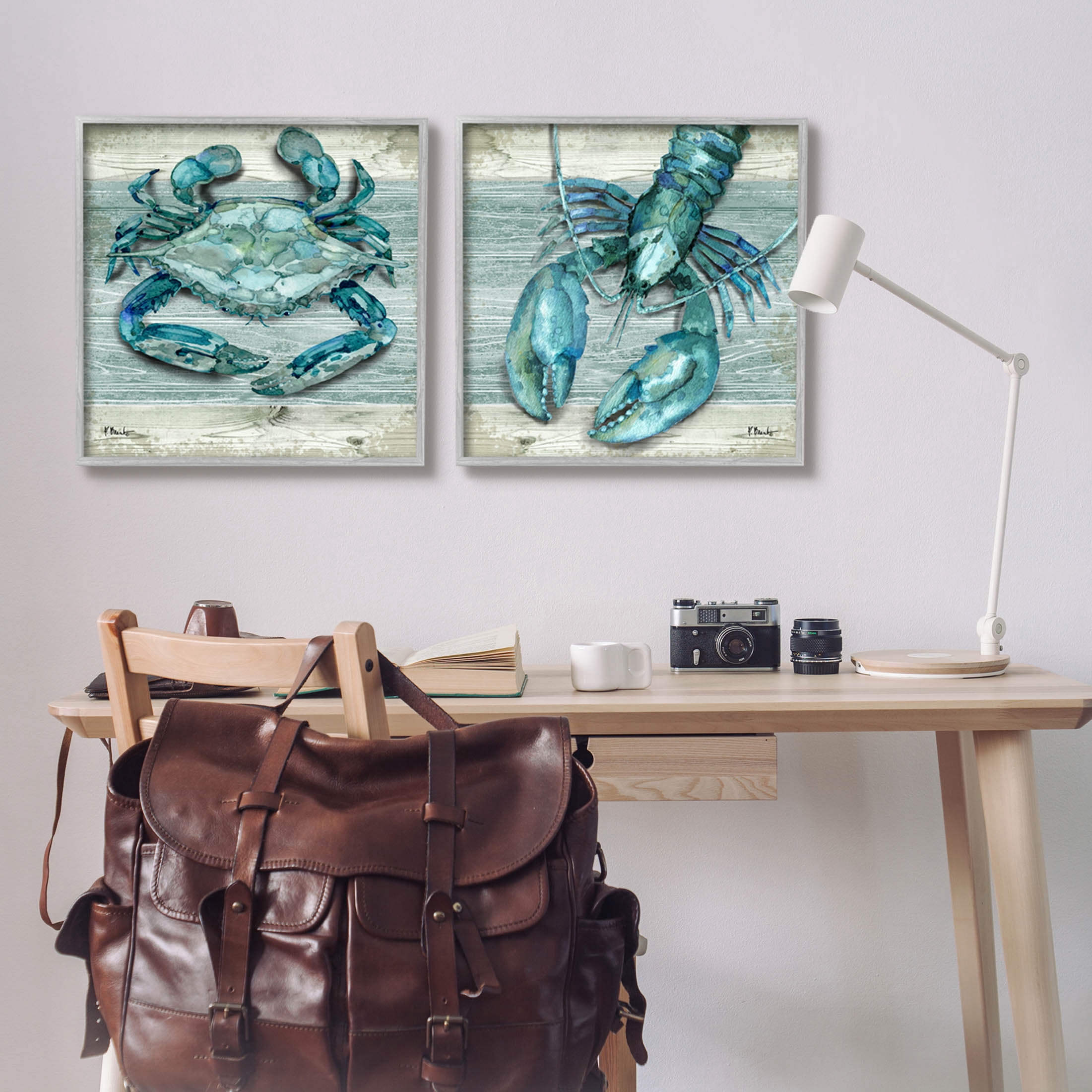 Stupell Industries Rustic Crab Northpoint Lobster Graphic Art Gray Framed Art Print Wall Art, Set of 2, Design by Paul Brent