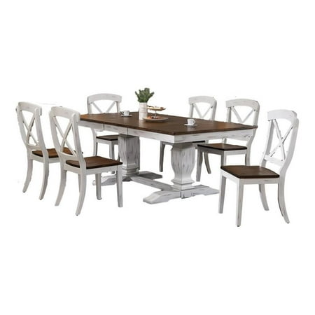 7-Pc Wood Dining Set in Cocoa Brown/Cotton White