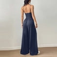 thumbnail image 6 of JULMCOMO Jumpsuits for Women Scoop Neck Spaghetti Strap Casual Rompers High Waisted Wide Leg Summer Loose Fit Overalls with Pockets Navy S, 6 of 6
