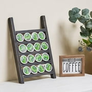 GenMous & Co.Farmhouse K Cups Ladder Coffee Pod Holder For Countertop, Rustic Wood Keurig Pod Holder K cup Organizer For Home Kitchen Storage, Coffee Station Organizer For Coffee Bar Accessories Black