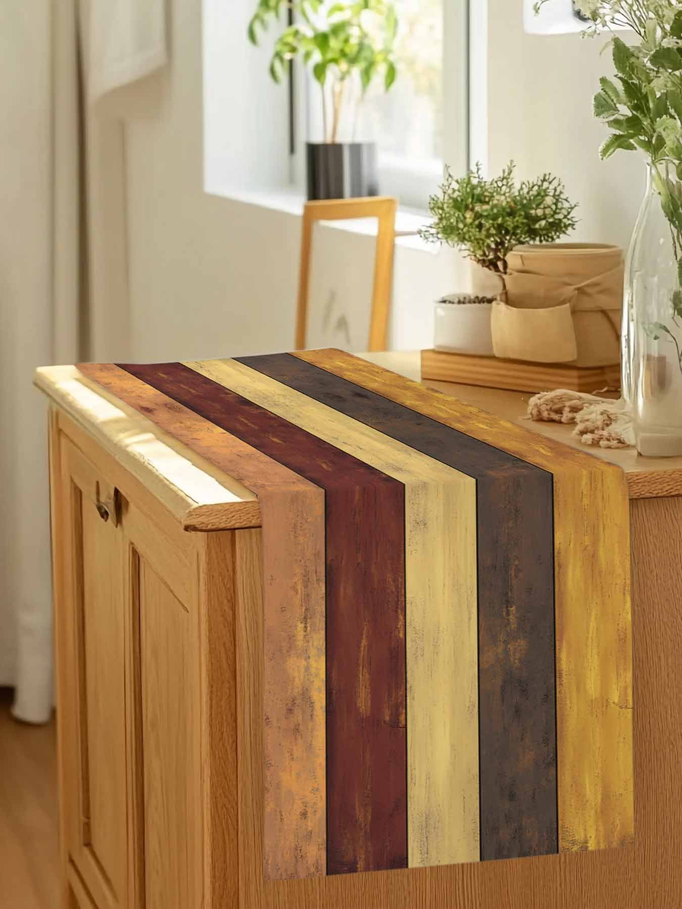 Vintage Farm Wood Plank Table Runner 90 Inches Long, Farmhouse Rustic Wood Grain Table Runners Tabletop Scarf Kitchen Dining Tables Decoration for Home Party Indoor Outdoor