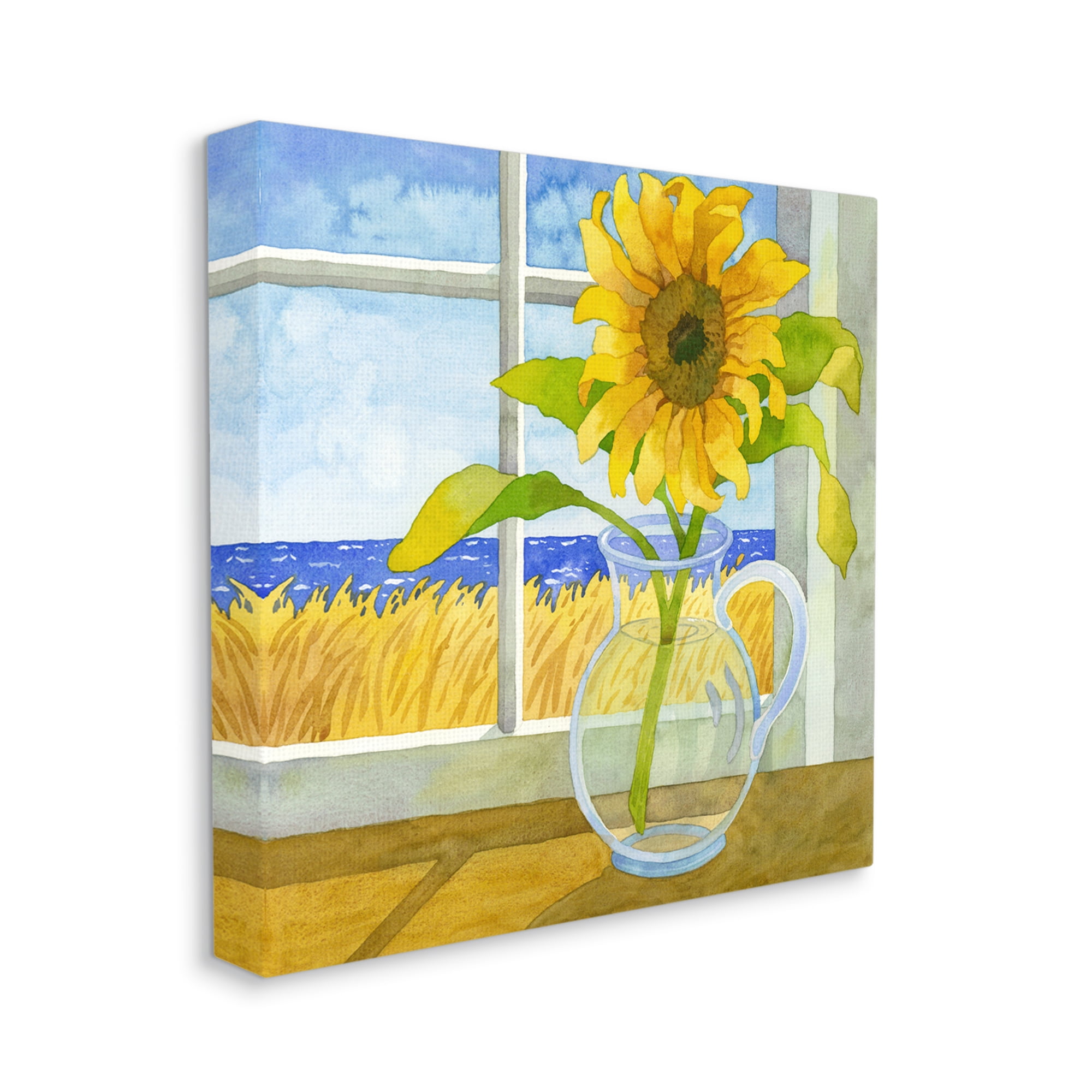 Stupell Industries Sunflower in Coastal Window Botanical & Floral Painting Gallery Wrapped Canvas Print Wall Art, 30 x 30